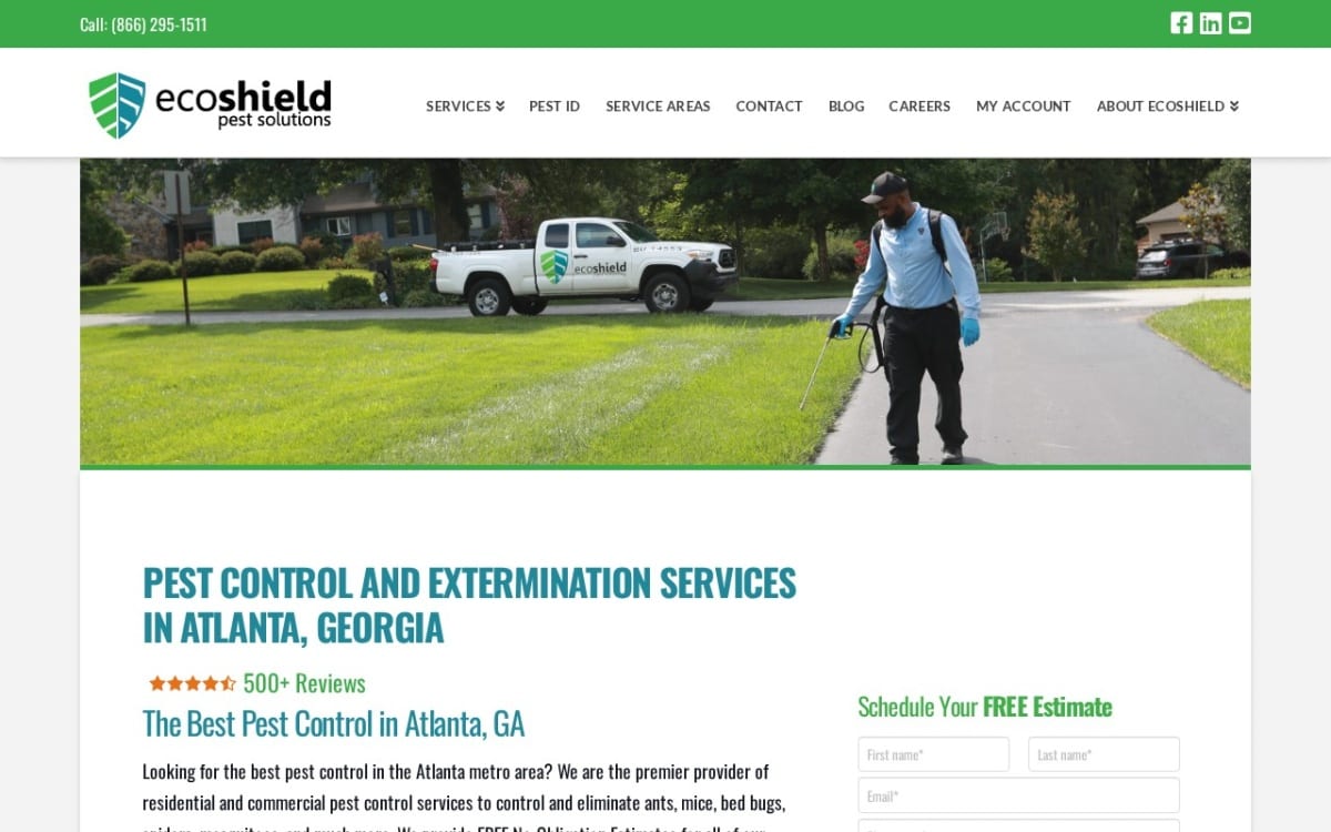 EcoShield Pest Solutions pest control website homepage