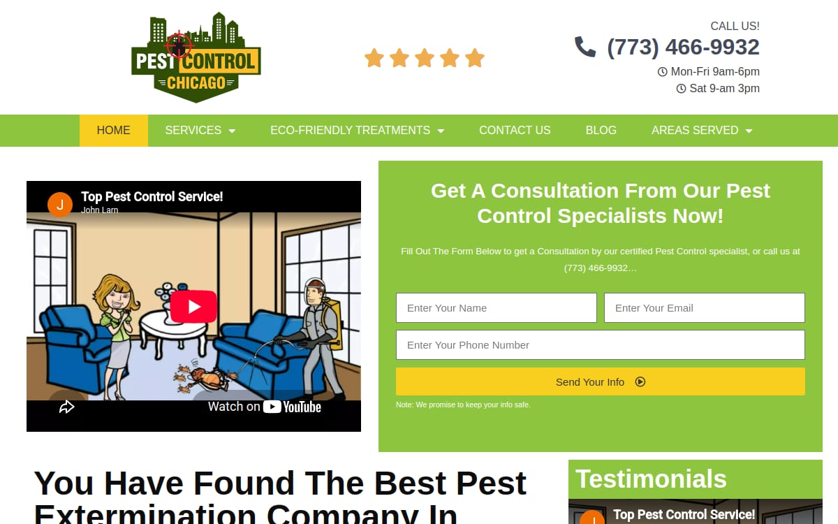 Pest Control Chicago pest control website homepage
