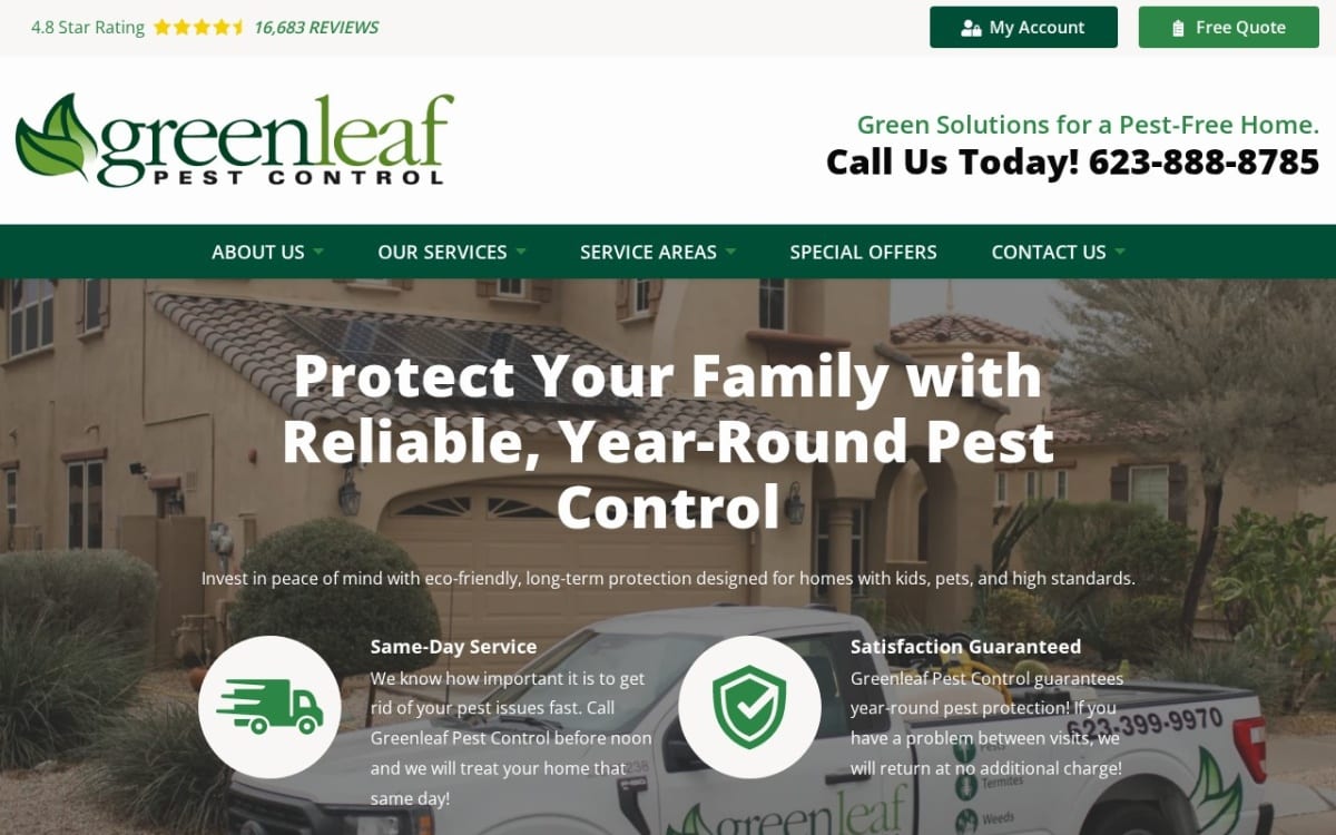 Greenleaf Pest Control pest control website homepage