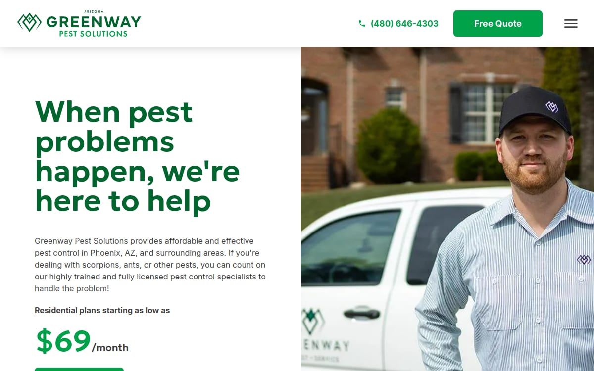 Greenway Pest Solutions pest control website homepage