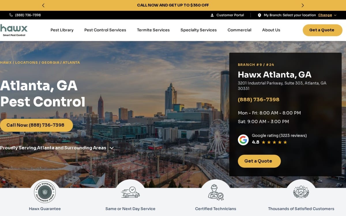Hawx Pest Control pest control website homepage
