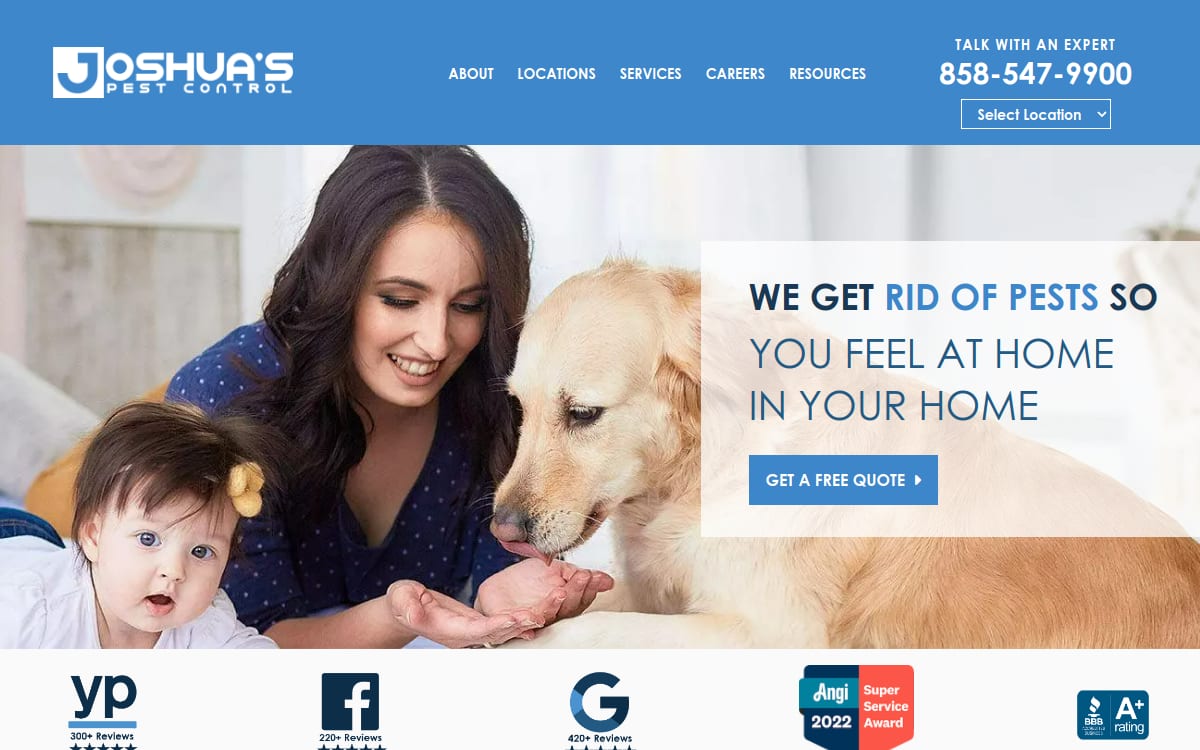 Joshua's Pest Control pest control website homepage