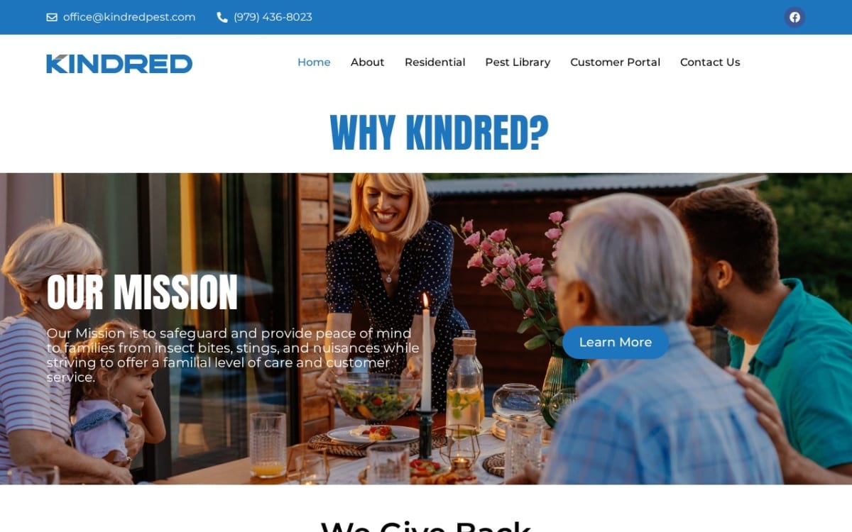 Kindred Pest Control pest control website homepage