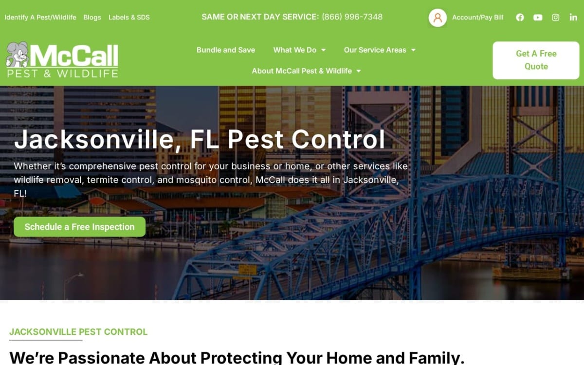 McCall Pest & Wildlife - Jacksonville pest control website homepage