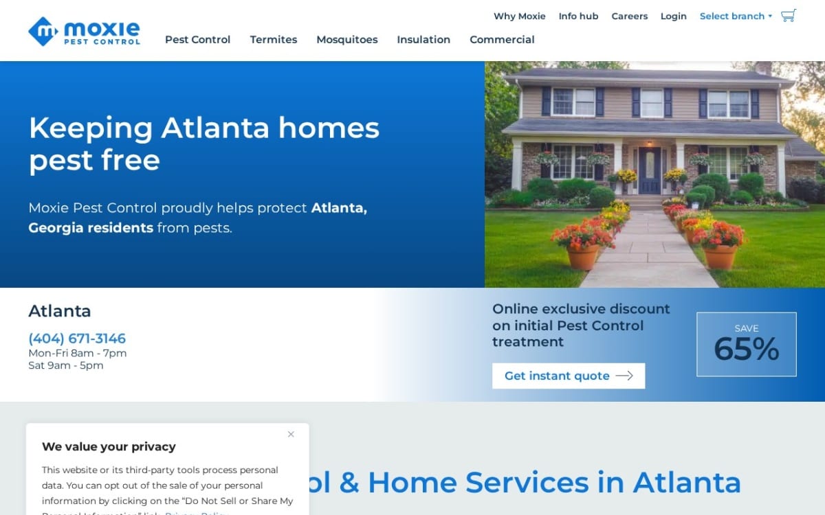 Moxie Pest Control pest control website homepage