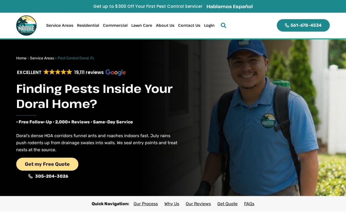 Native Pest Management pest control website homepage