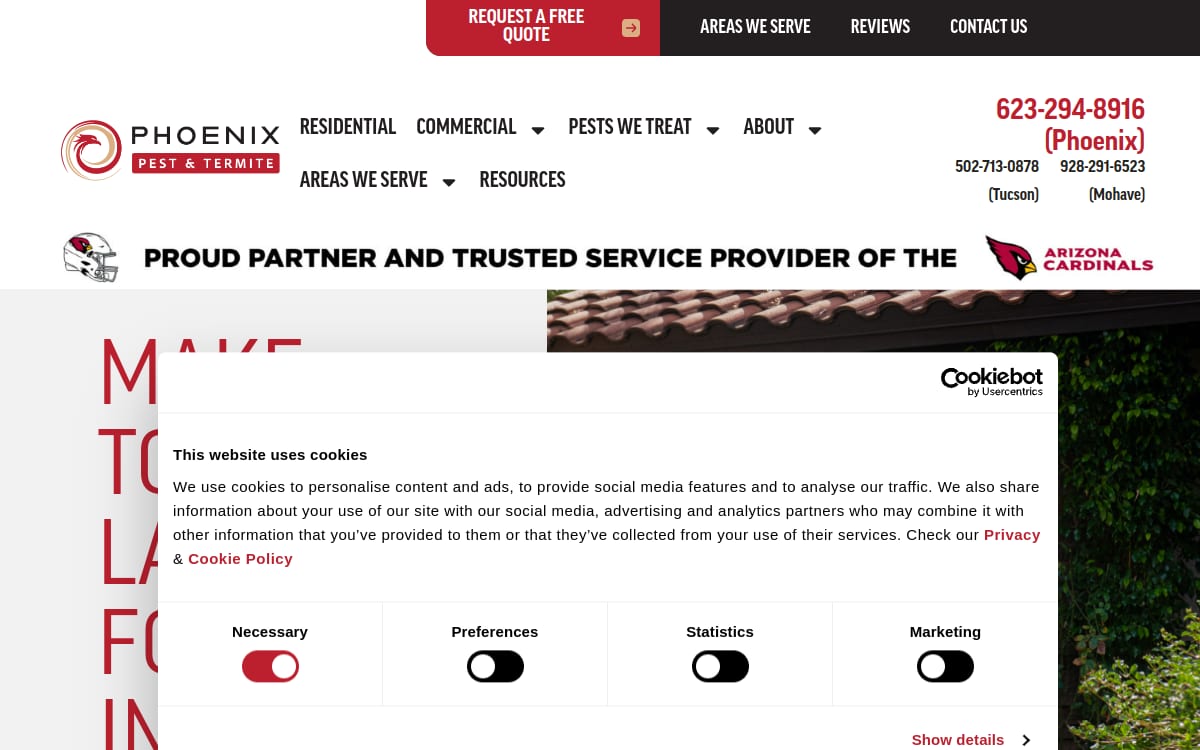 Phoenix Pest & Termite Control pest control website homepage