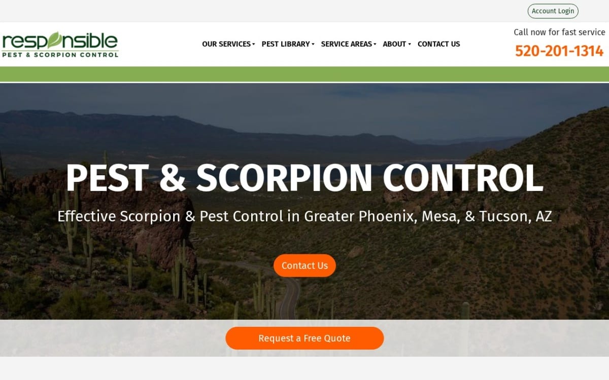 Responsible Pest & Scorpion Control pest control website homepage