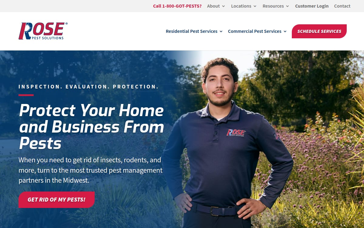 Rose Pest Solutions pest control website homepage