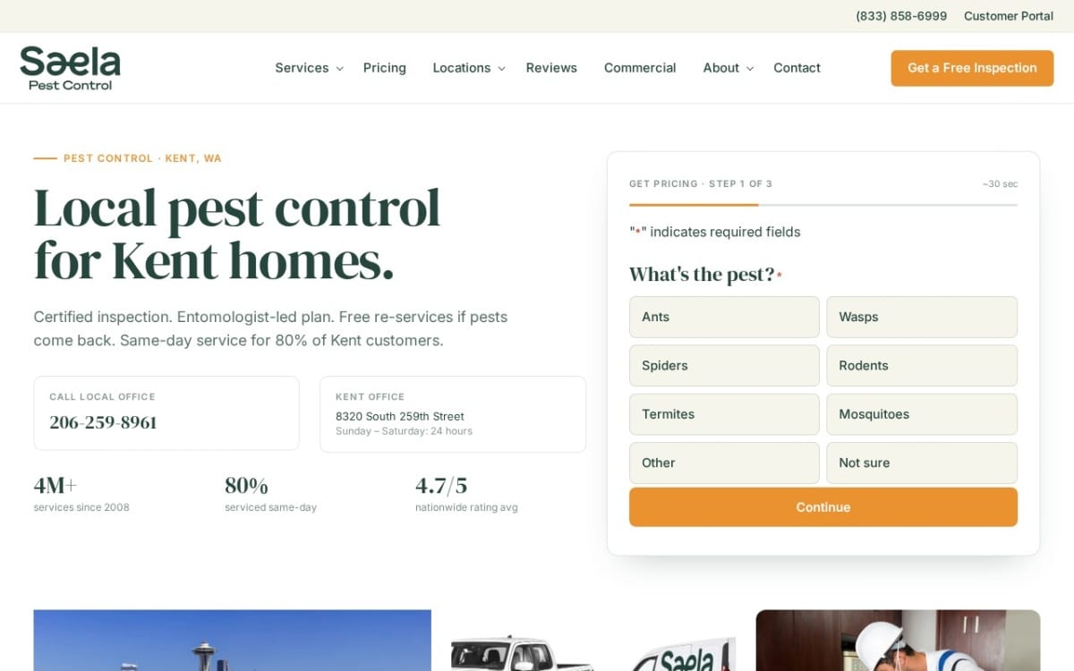 Saela Pest Control pest control website homepage
