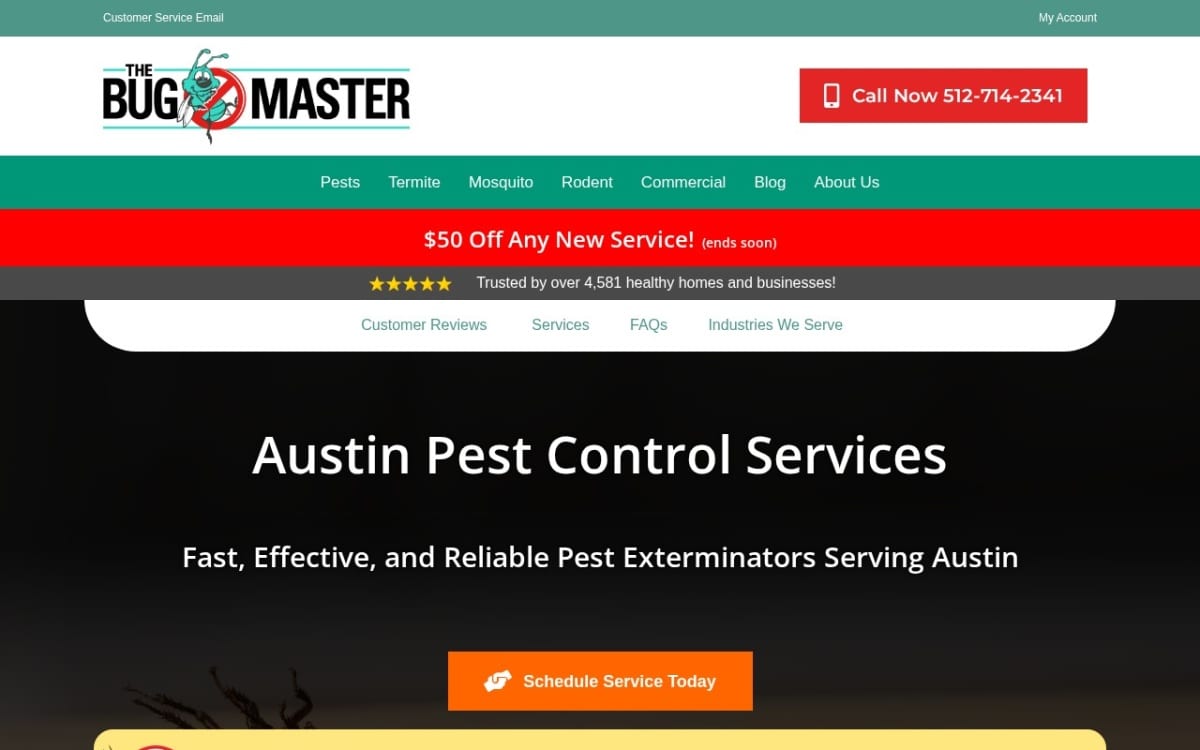 The Bug Master pest control website homepage