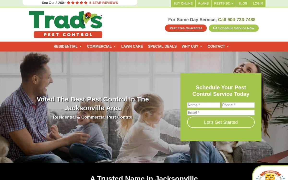 Trad's Pest Control pest control website homepage