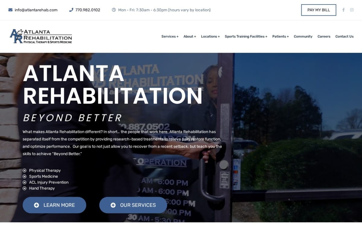 Atlanta Rehabilitation & Performance Center physical therapy website homepage