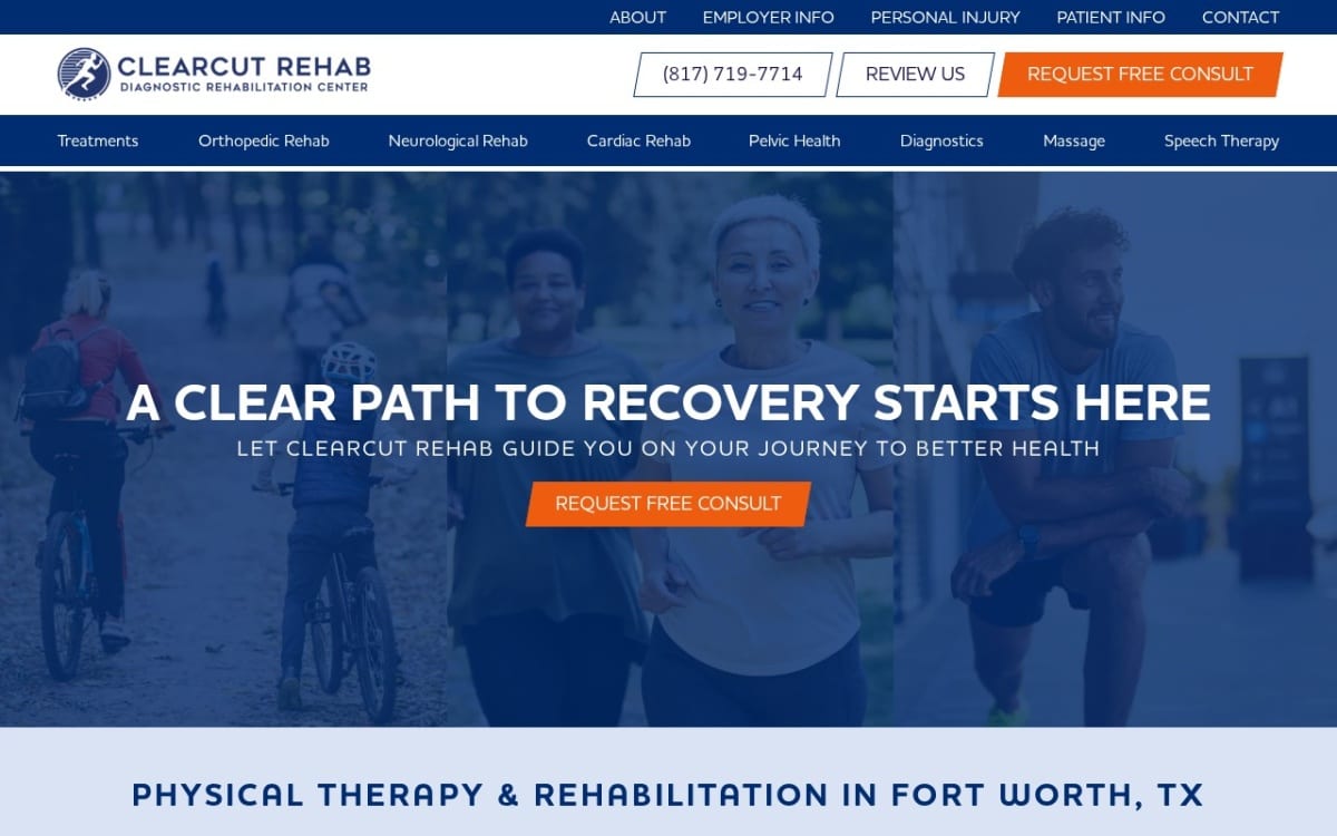 ClearCut Rehab physical therapy website homepage