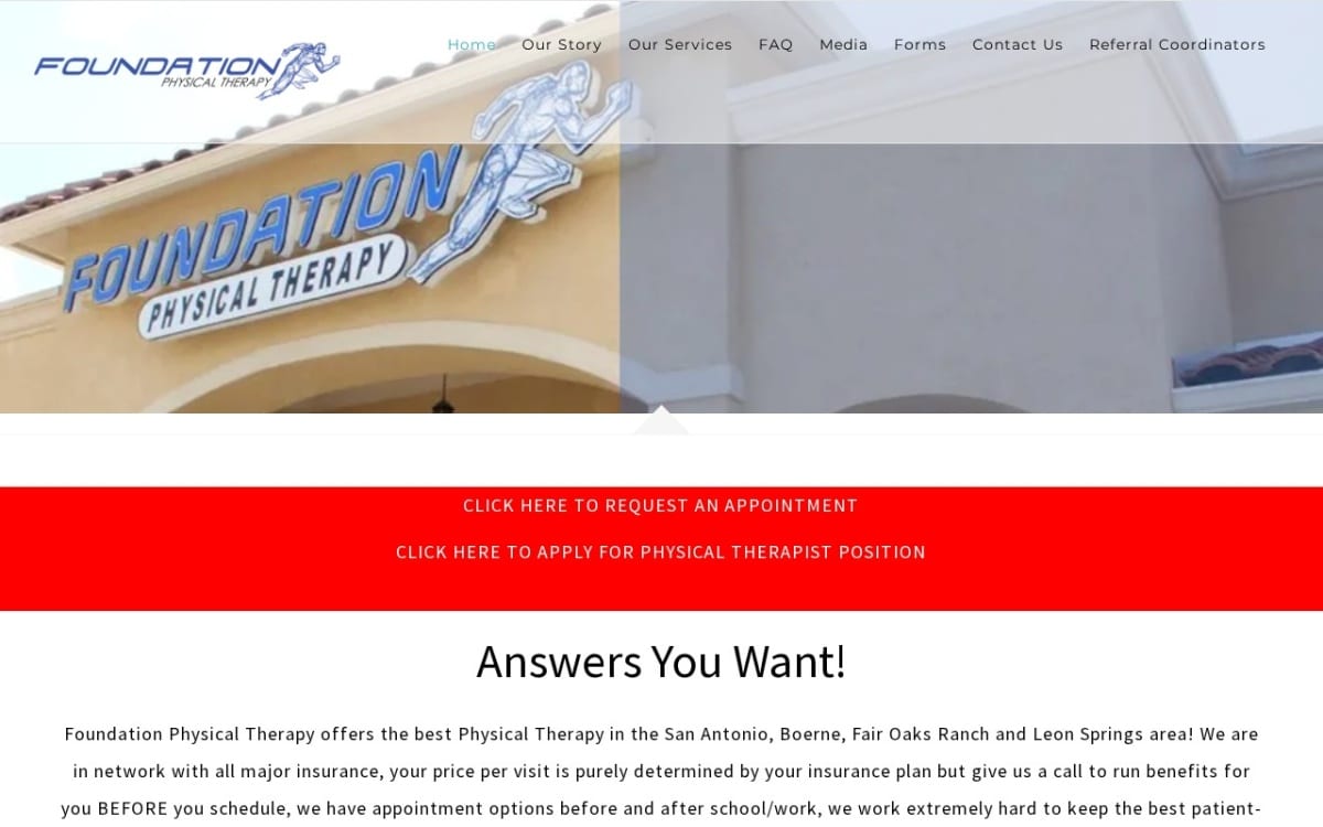 Foundation Physical Therapy physical therapy website homepage