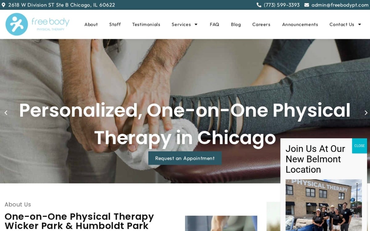 Free Body Physical Therapy physical therapy website homepage
