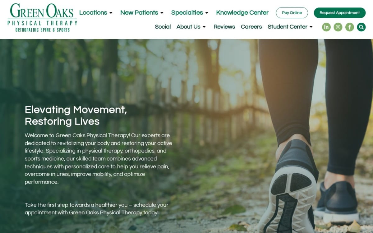 Green Oaks Physical Therapy physical therapy website homepage