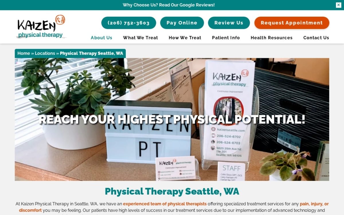Kaizen Physical Therapy physical therapy website homepage
