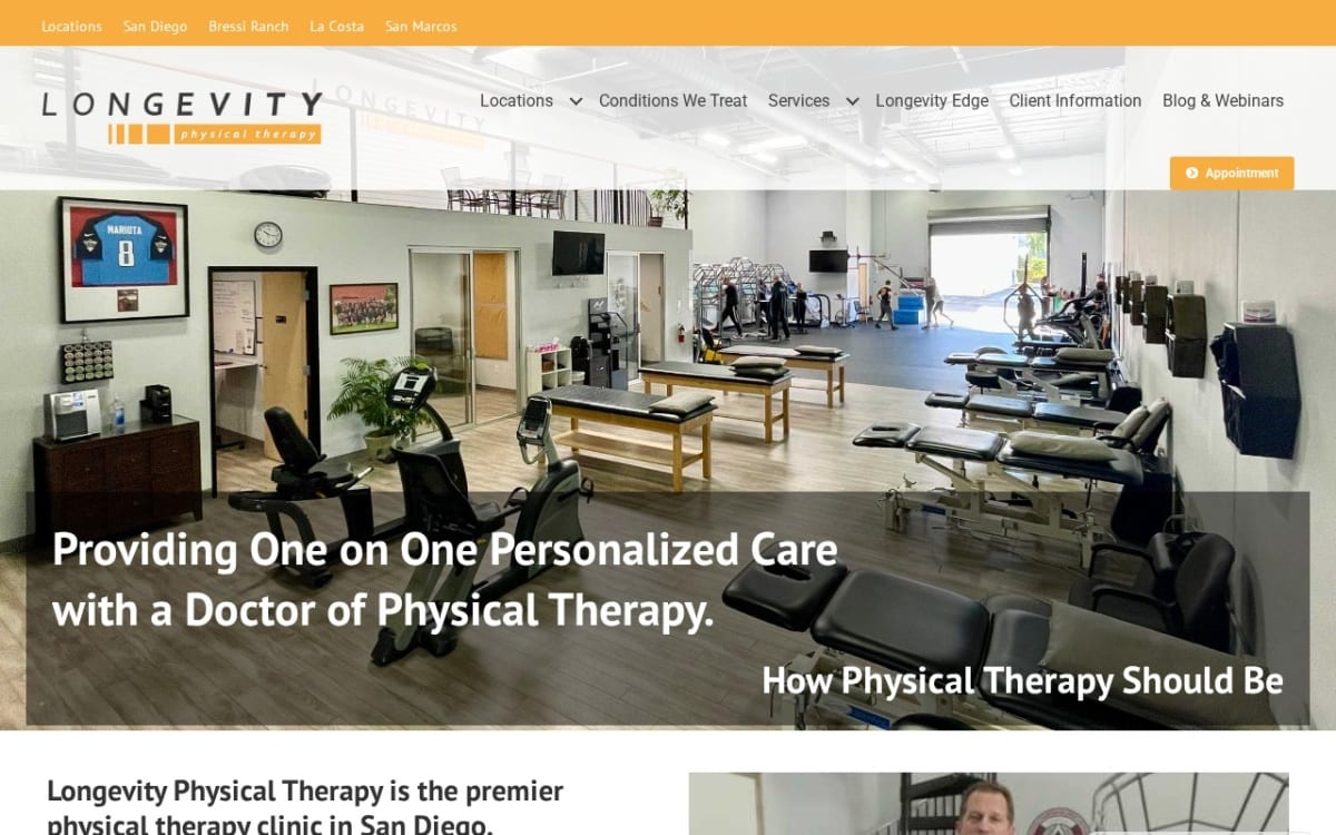 Longevity Physical Therapy- San Diego physical therapy website homepage