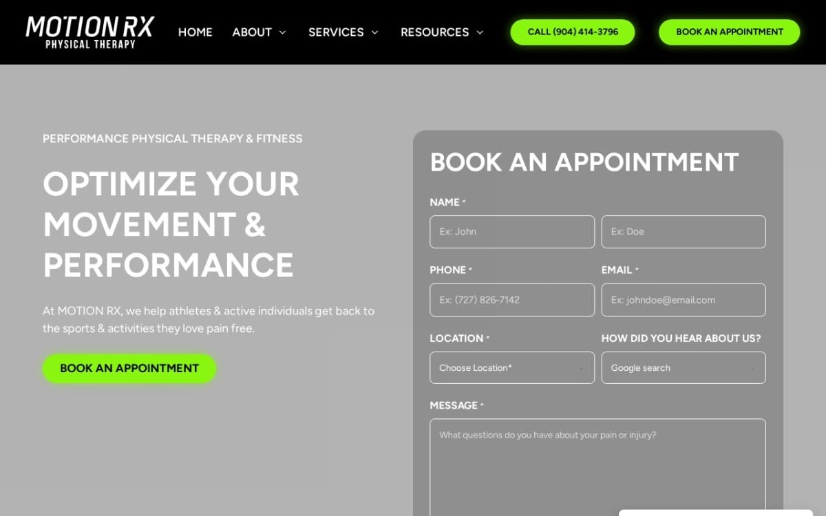 MOTION RX Physical Therapy - Jacksonville physical therapy website homepage
