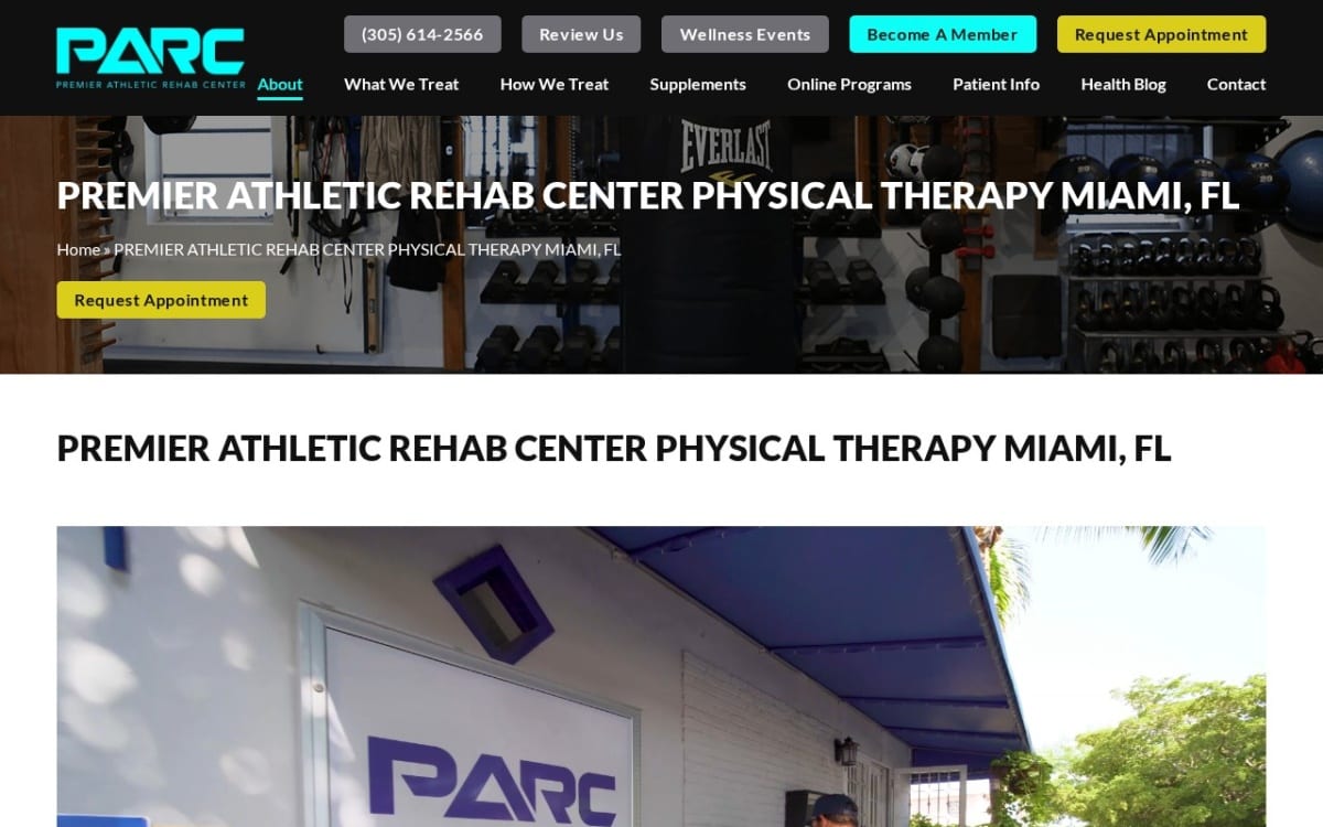 PARC- Premier Athletic Rehab Center physical therapy website homepage