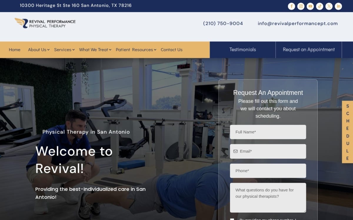 Revival Performance Physical Therapy - San Antonio physical therapy website homepage