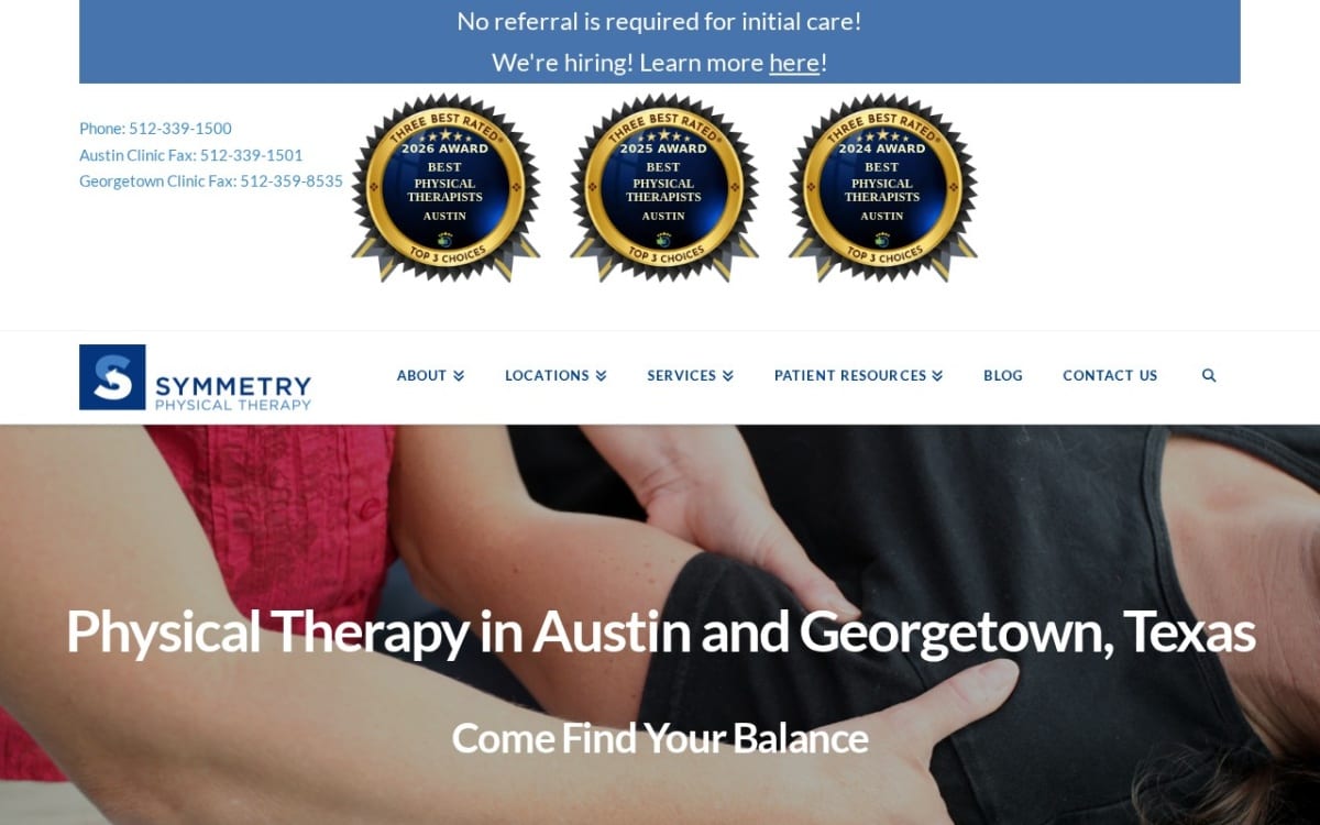 Symmetry Physical Therapy - Austin physical therapy website homepage