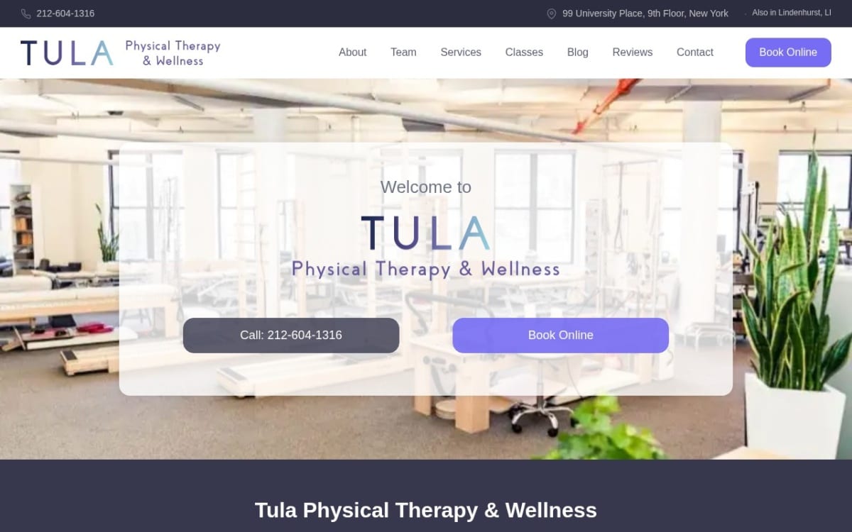 Tula Physical Therapy & Wellness physical therapy website homepage
