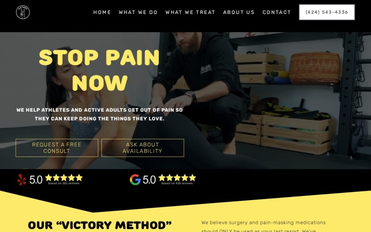 Victory Performance and Physical Therapy physical therapy website homepage