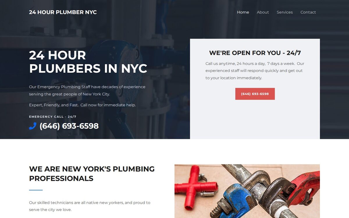 Screenshot of the 24 Hour Plumber NYC website homepage (New York, NY)