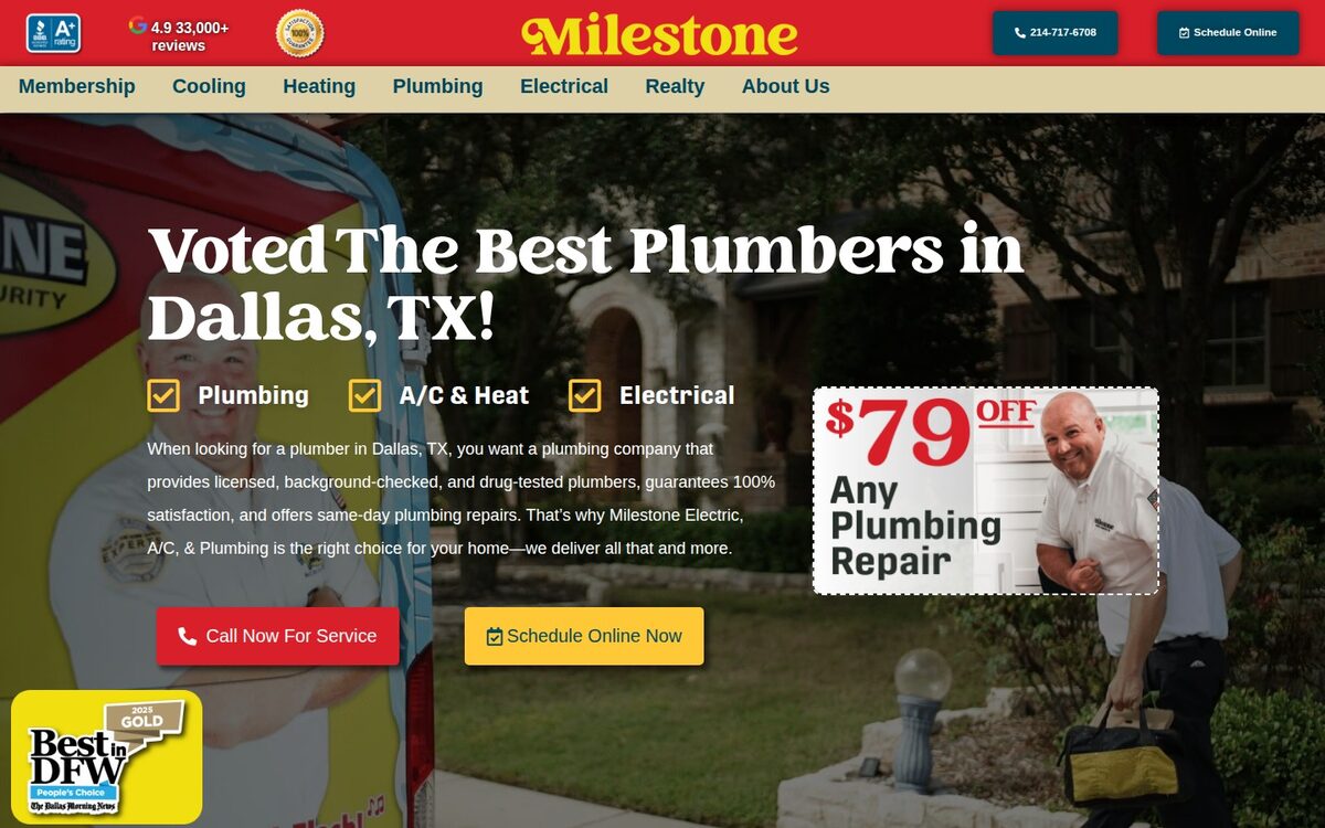 Screenshot of the Milestone website homepage (Dallas, TX)