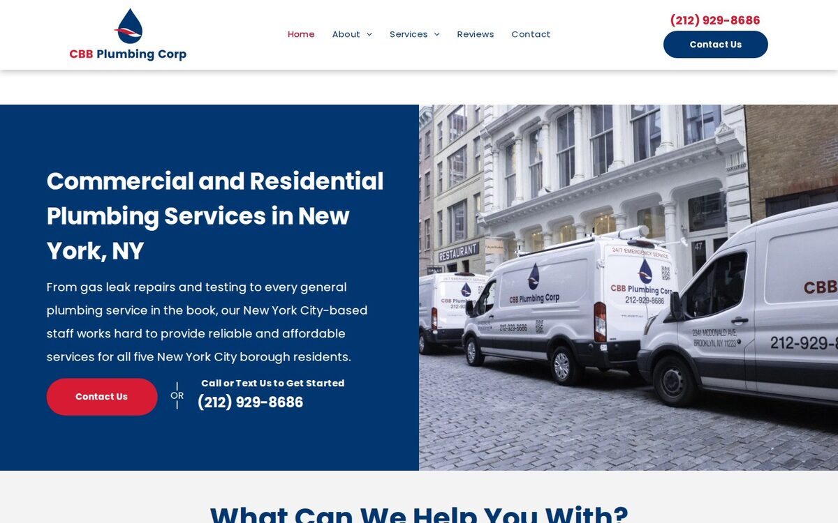 Screenshot of the CBB Plumbing Corp website homepage (New York, NY)