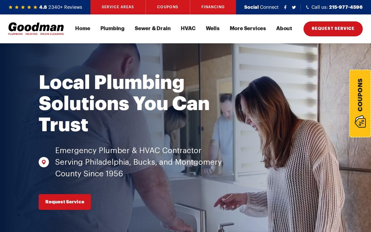 Screenshot of the Goodman Plumbing website homepage (Philadelphia, PA)
