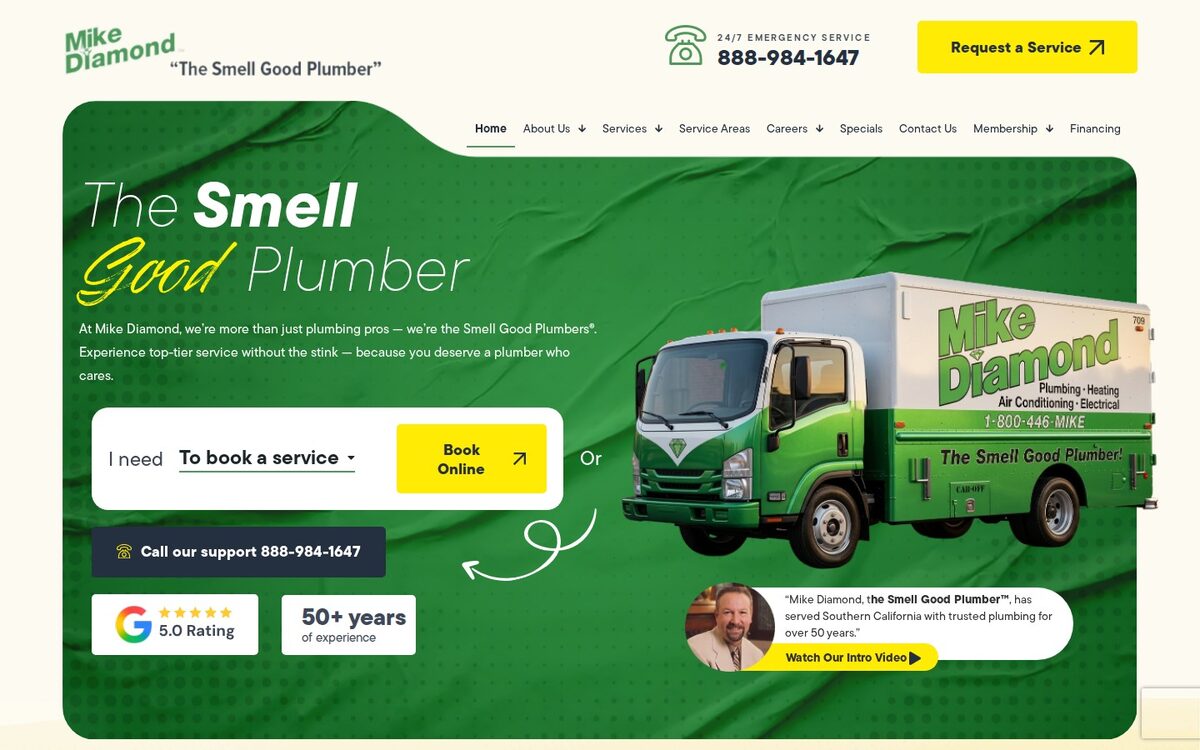 Screenshot of the Mike Diamond Services website homepage (Los Angeles, CA)