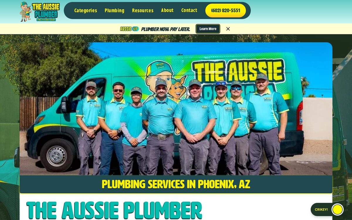 Screenshot of the The Aussie Plumber website homepage (Phoenix, AZ)