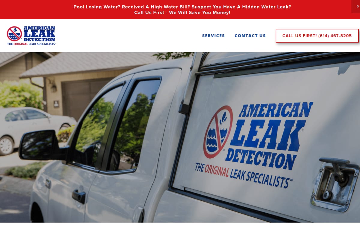 American Leak Detection of Columbus pool service website homepage