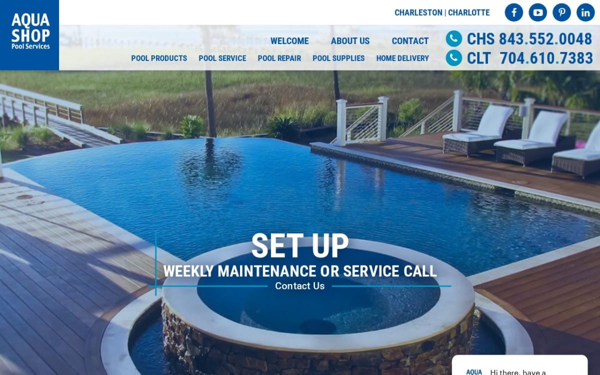 Aqua Shop Pool Services pool service website homepage