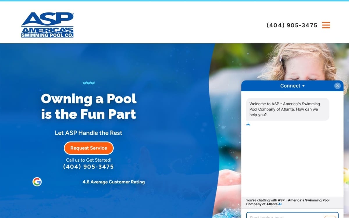 ASP - America's Swimming Pool Company of Atlanta pool service website homepage