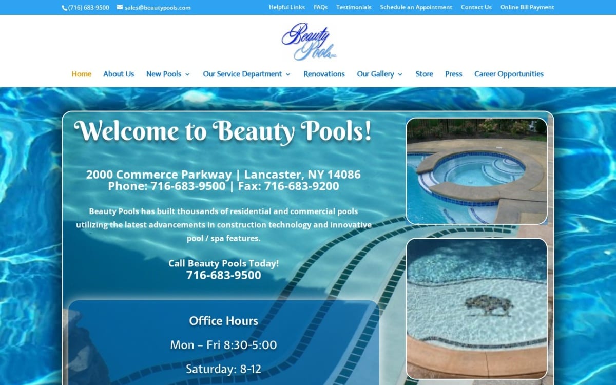 Beauty Pools Inc pool service website homepage