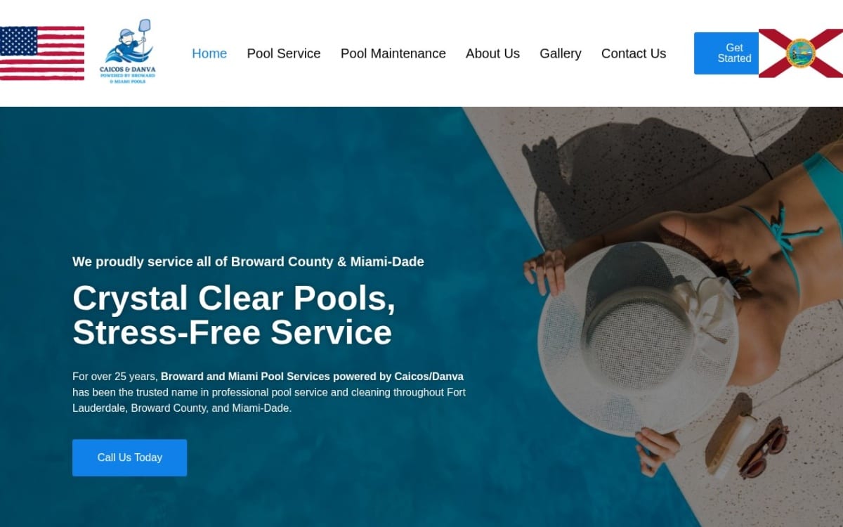 Broward and Miami Pool Services pool service website homepage
