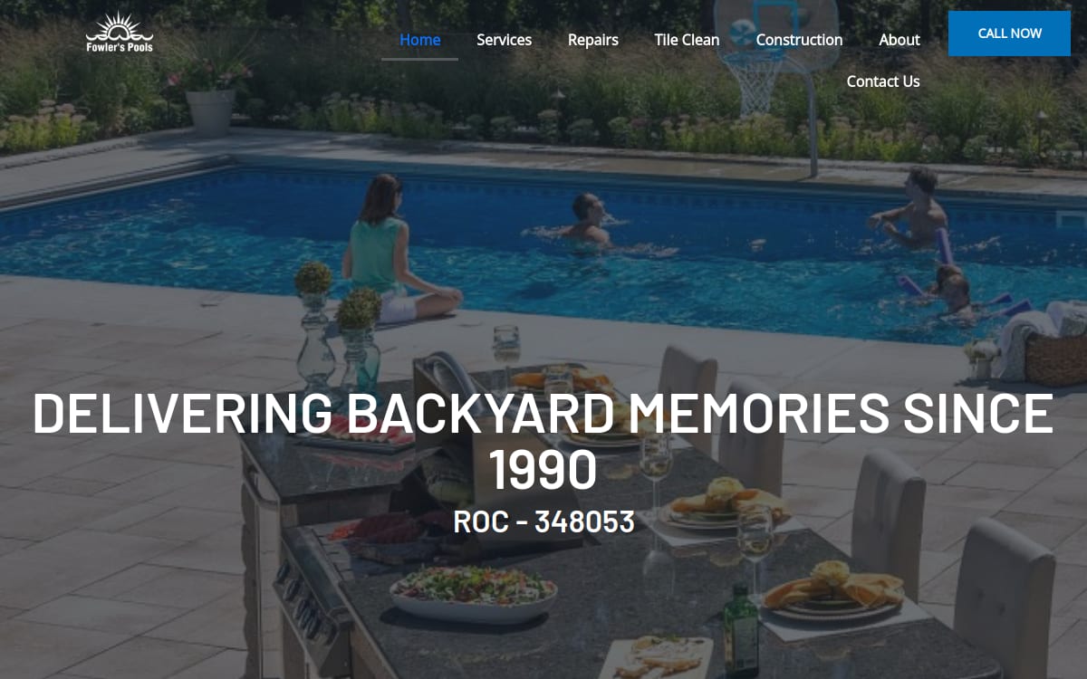 Fowler's Pools pool service website homepage
