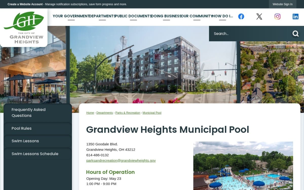 Grandview Heights Municipal Pool pool service website homepage