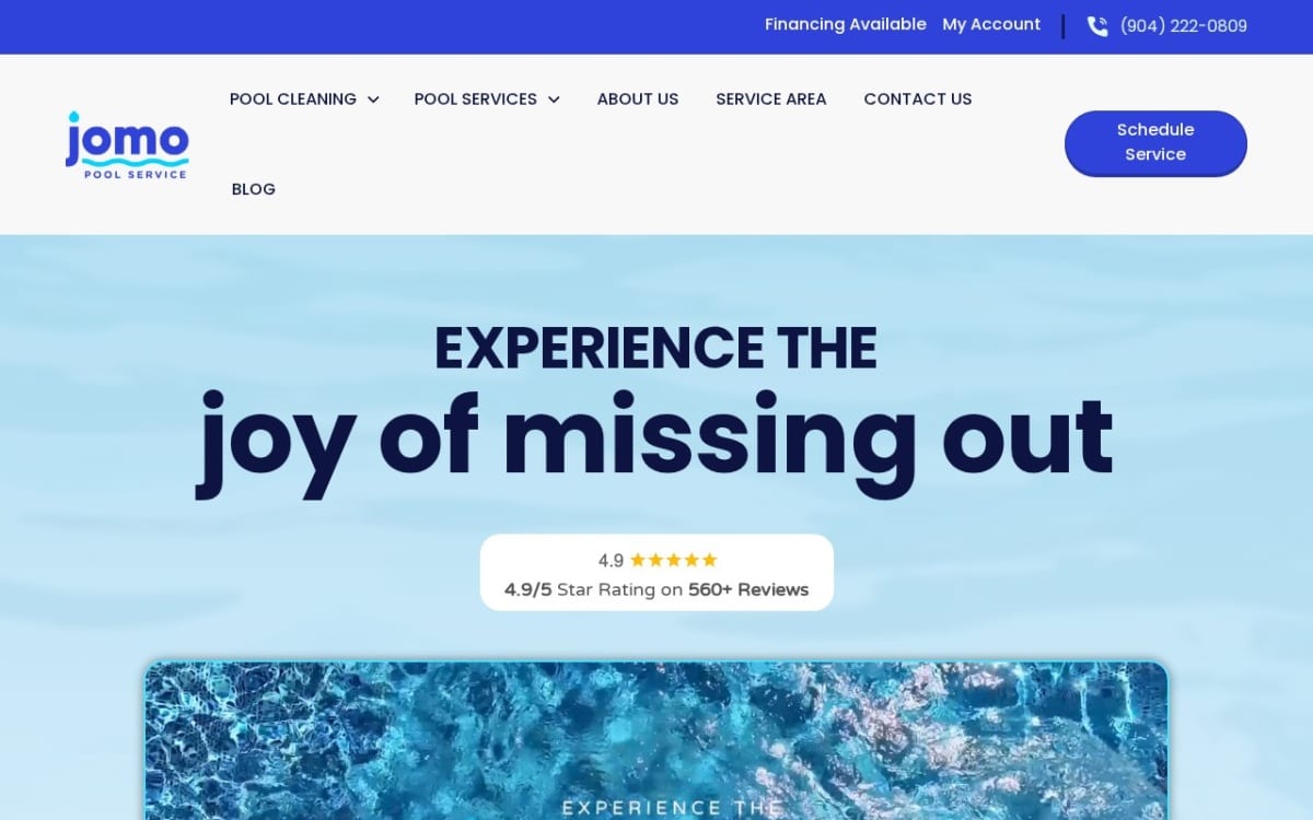 Jomo Pool Service pool service website homepage
