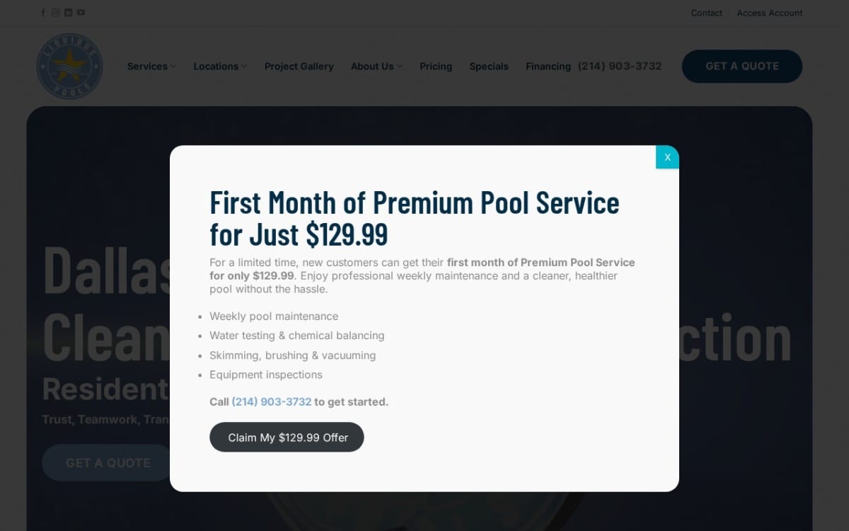 Liquidus Pool Services pool service website homepage