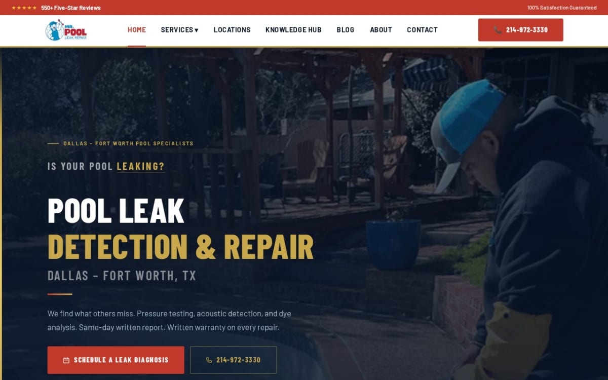 Mr. Pool Leak Repair - Dallas pool service website homepage