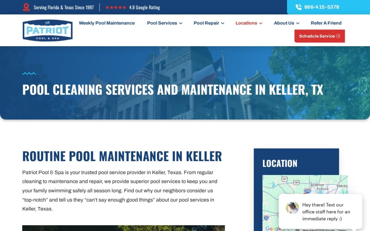 Patriot Pool & Spa - Southlake pool service website homepage