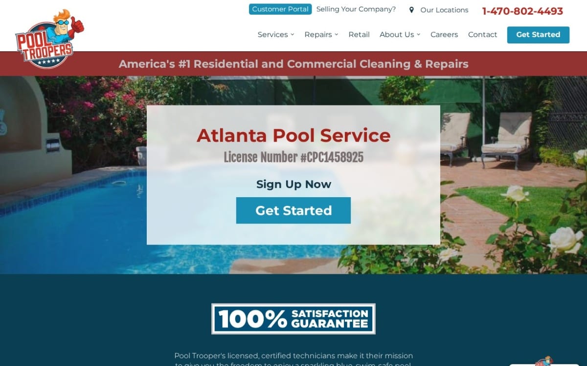 Pool Troopers pool service website homepage