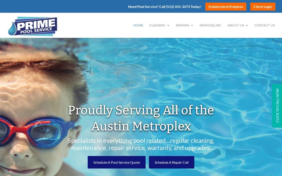 Prime Pool Service pool service website homepage