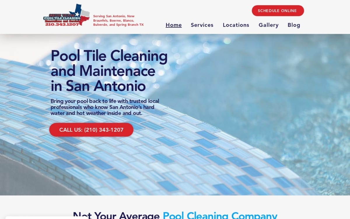 South Texas Pool Tile Cleaning pool service website homepage