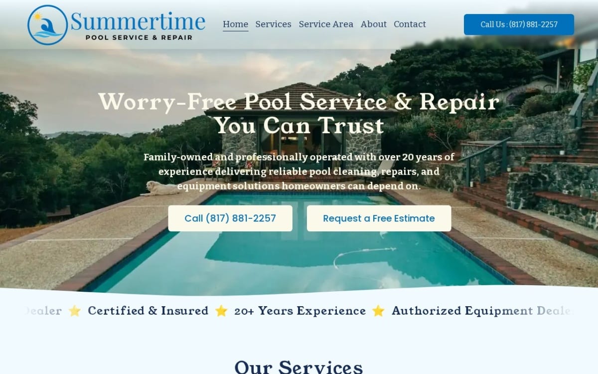 Summertime Pool Service pool service website homepage